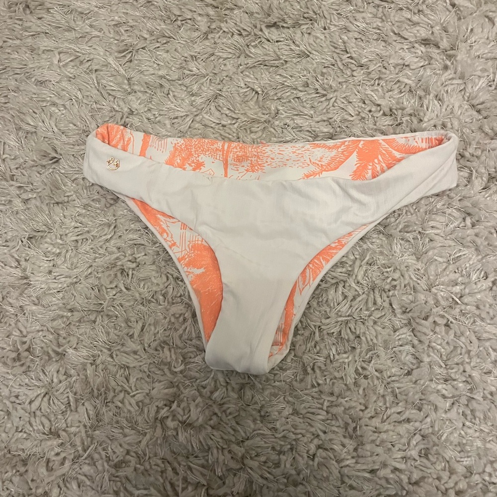 Maaji Ribbed White/Orange Floral Reversible Bikini Bottem